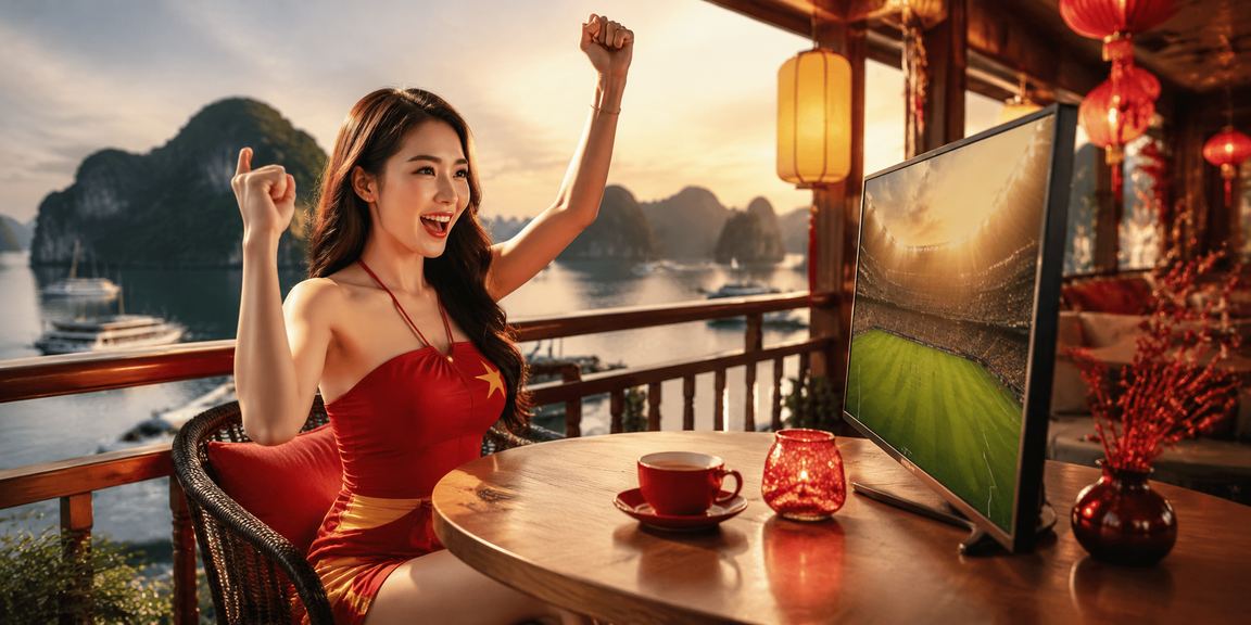 Người dùng Việt Nam xem esports và cá cược tại quán cà phê view Hạ Long Bay