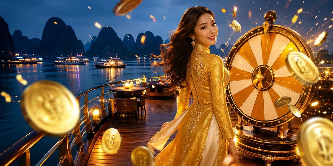 Người phụ nữ mặc áo dài tại vịnh Hạ Long chơi roulette trực tuyến trên thiết bị di động