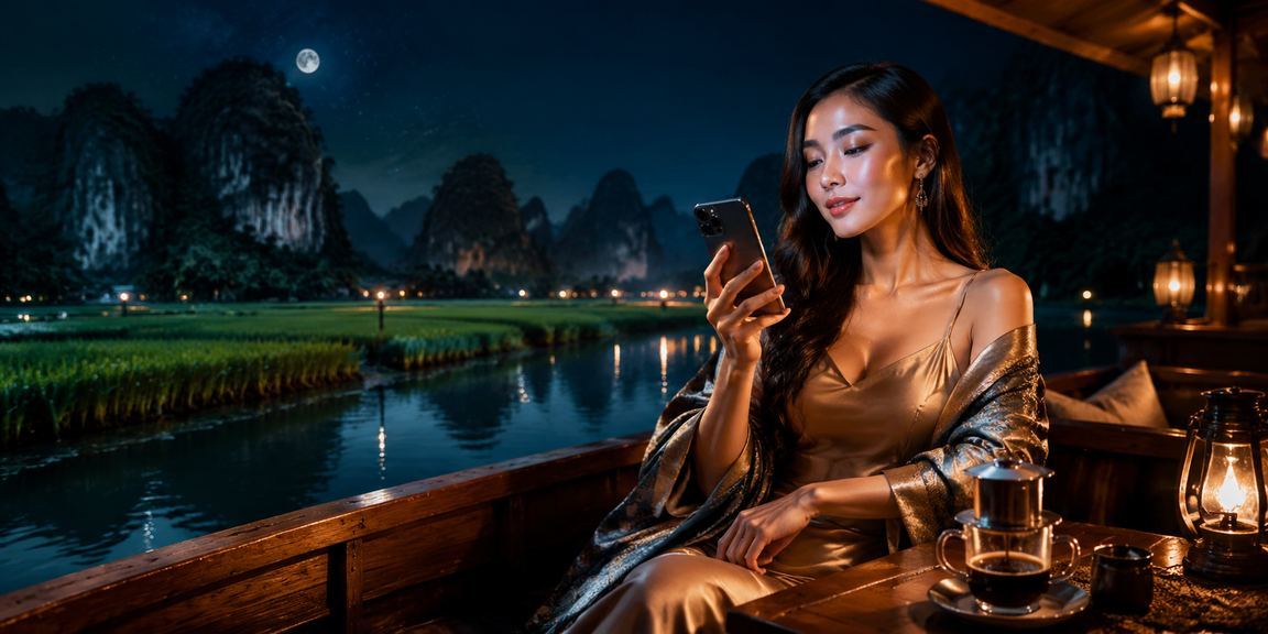 Người dùng Ninh Bình uống cà phê và thao tác nạp tiền casino trực tuyến trên điện thoại